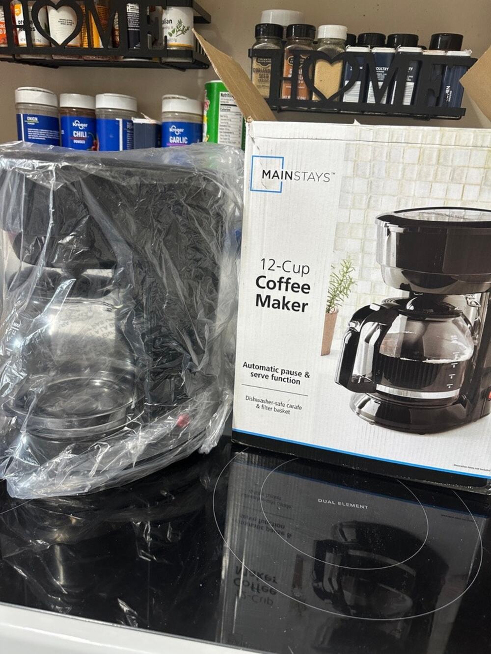 Mainstays 12-Cup Drip Coffee Maker Black Glass Carafe Auto Pause & Serve New
